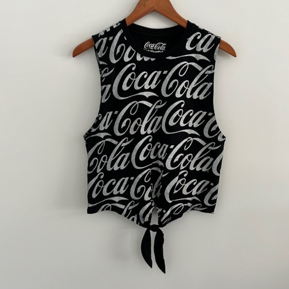 Mighty fine Coca Cola logo tank top muscle tee tie front wide arm opening